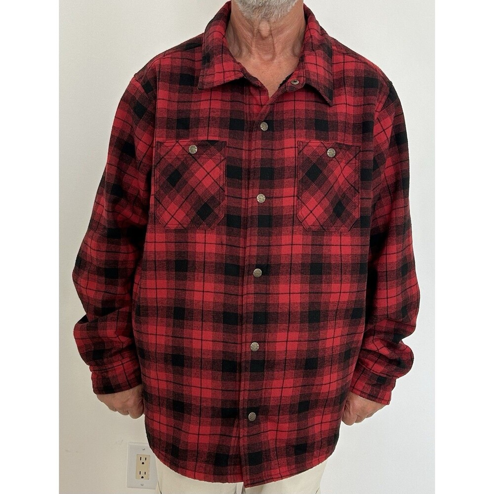Hawke & Co Faux Fur Lined Plaid Flannel Shirt Jacket Red Black XXL NWOT 2024
